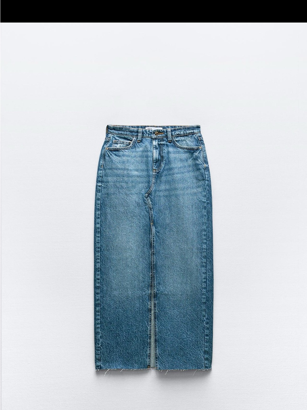 Zara High-Rise Blue Denim Midi Skirt